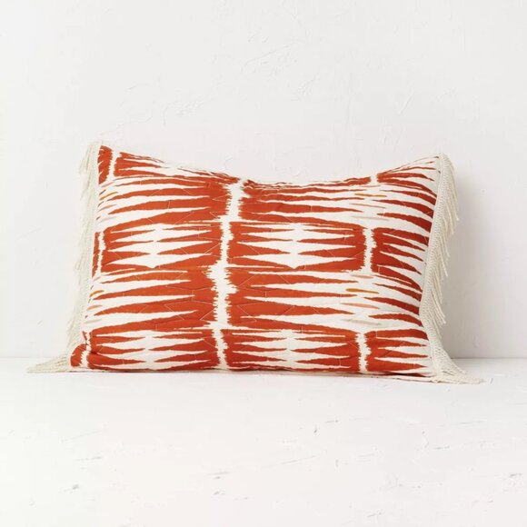 Opalhouse Printed with Fringe Groove Print Quilt Sham White/Burnt Orange NWT - Picture 1 of 3